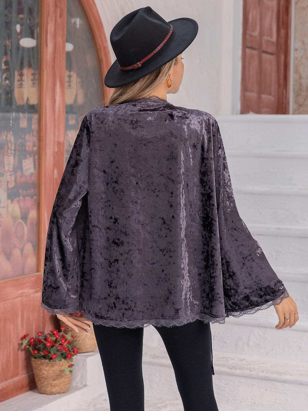 Tied Lace Detail Long Sleeve Cardigan - Trendsi - Flyclothing LLC