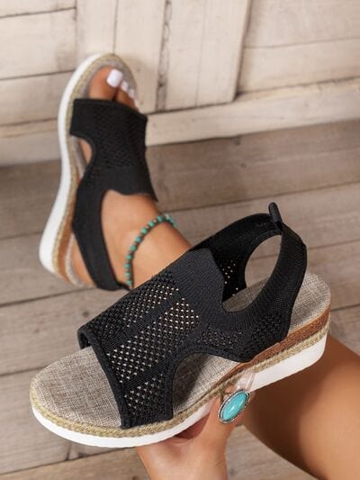 Open Toe Woven Wedge Sandals - Trendsi