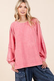 Mittoshop Mineral Wash Raglan Long Sleeve Oversized Top - Trendsi