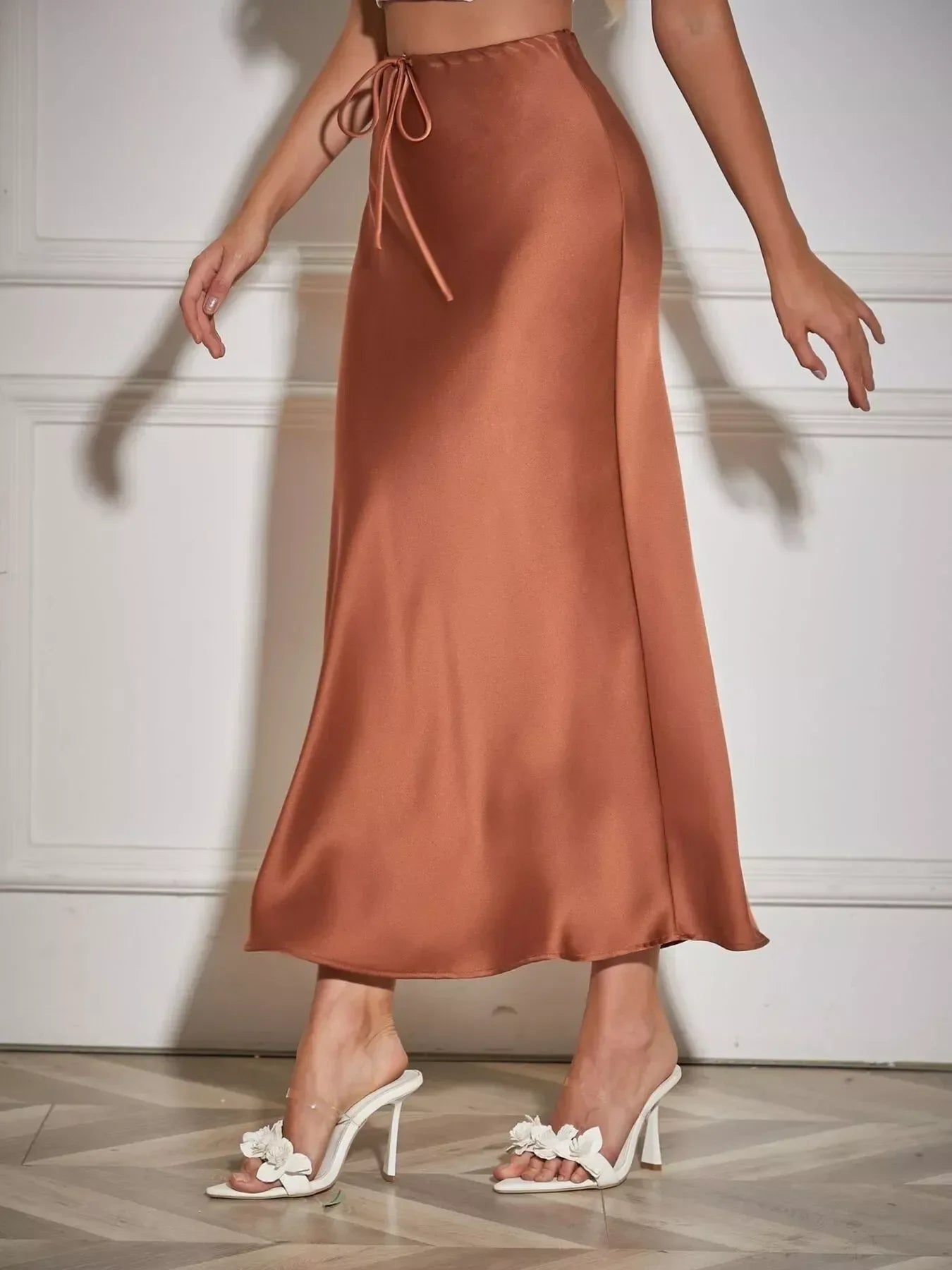 Satin Midi Skirt - Trendsi - Flyclothing LLC