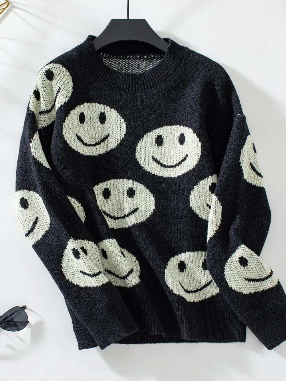Smile Pattern Round Neck Long Sleeve Sweater - Trendsi - Flyclothing LLC