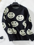 Smile Pattern Round Neck Long Sleeve Sweater - Trendsi