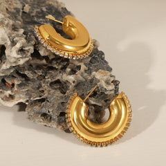 Titanium Steel Inlaid Zircon C-Hoop Earrings - Flyclothing LLC