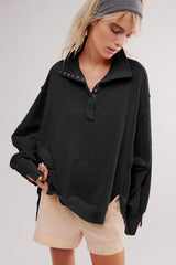 Exposed Seam Side Slit Long Sleeve Sweatshirt - Trendsi - Flyclothing LLC