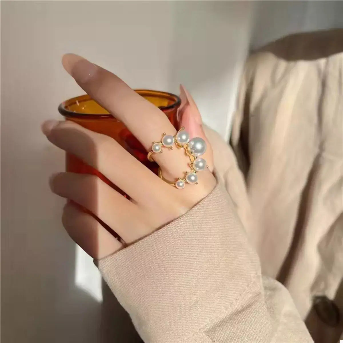 Alloy Pearl Open Ring - Trendsi - Flyclothing LLC