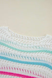 Openwork Striped Long Sleeve Knit Cover Up - Trendsi - Flyclothing LLC