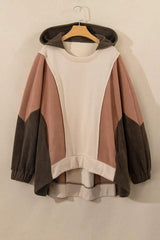 Plus Size Color Block Long Sleeve Hoodie - Trendsi - Flyclothing LLC