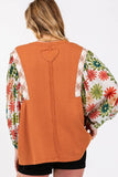 SAGE + FIG Full Size Printed Balloon Sleeve Contrast Top - Trendsi