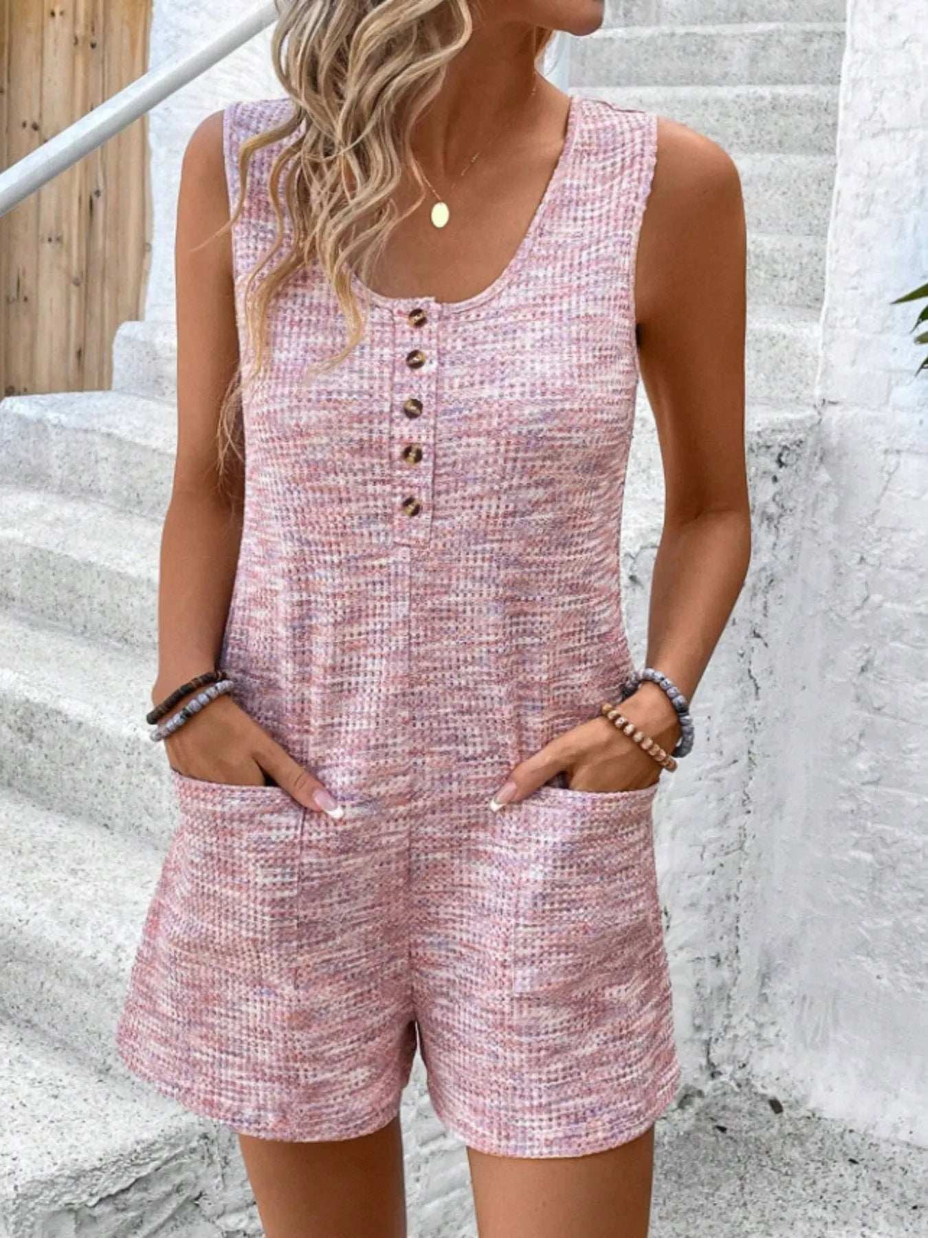 Full Size Button Front Romper with Pockets Plus Size - Trendsi - Flyclothing LLC