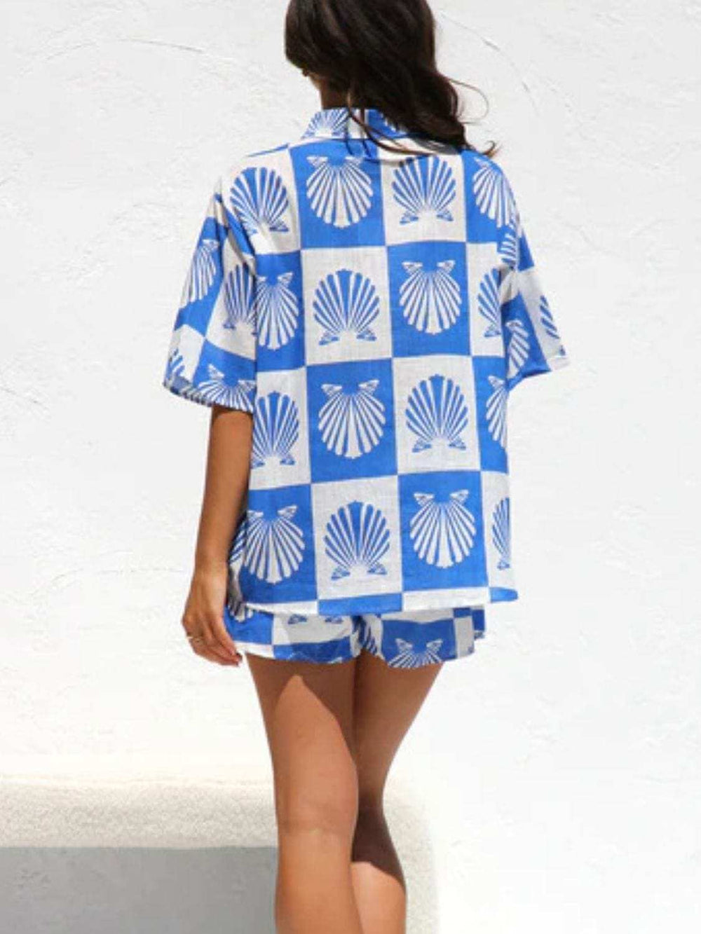 Printed Button Down Short Sleeve Top and Shorts Set - Trendsi - Flyclothing LLC