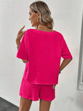 V-Neck Half Sleeve Top and Shorts Set - Trendsi - Flyclothing LLC