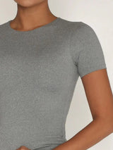 Round Neck Short Sleeve Swim Top - Trendsi - Flyclothing LLC