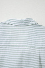 Striped Johnny Collar Long Sleeve Mini Shirt Dress - Trendsi - Flyclothing LLC