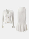 Ruffled V-Neck Top and Midi Skirt Sweater Set - Trendsi - Flyclothing LLC