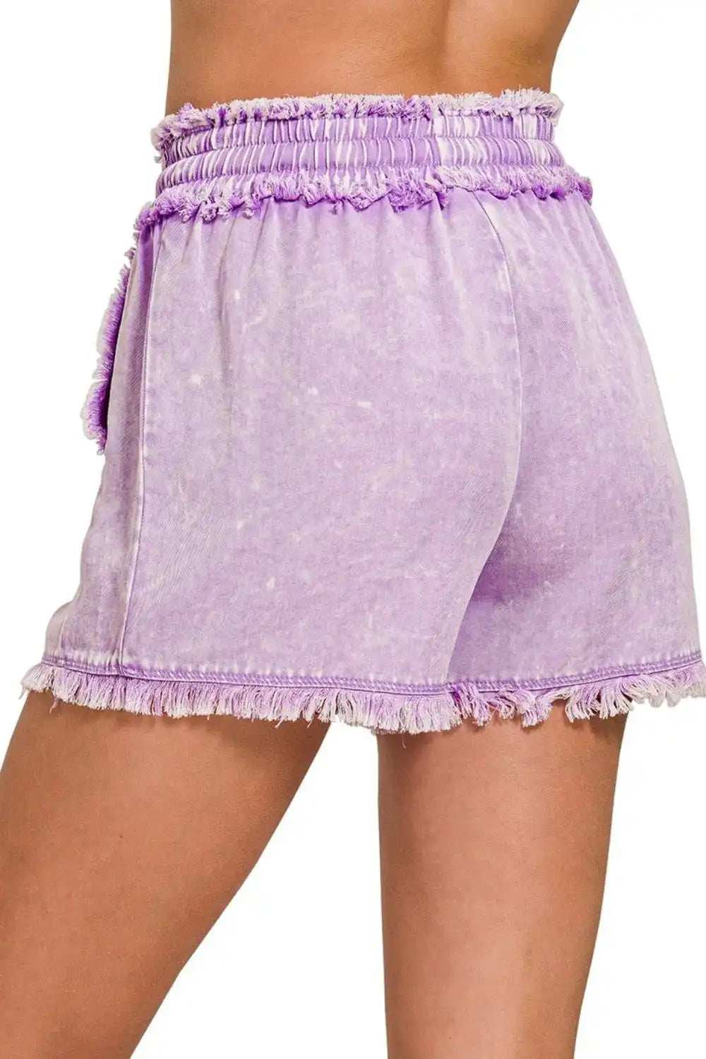 Zenana Mineral Frayed Hem Washed Shorts - Trendsi - Flyclothing LLC