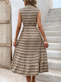 Printed Johnny Collar Midi Dress - Trendsi