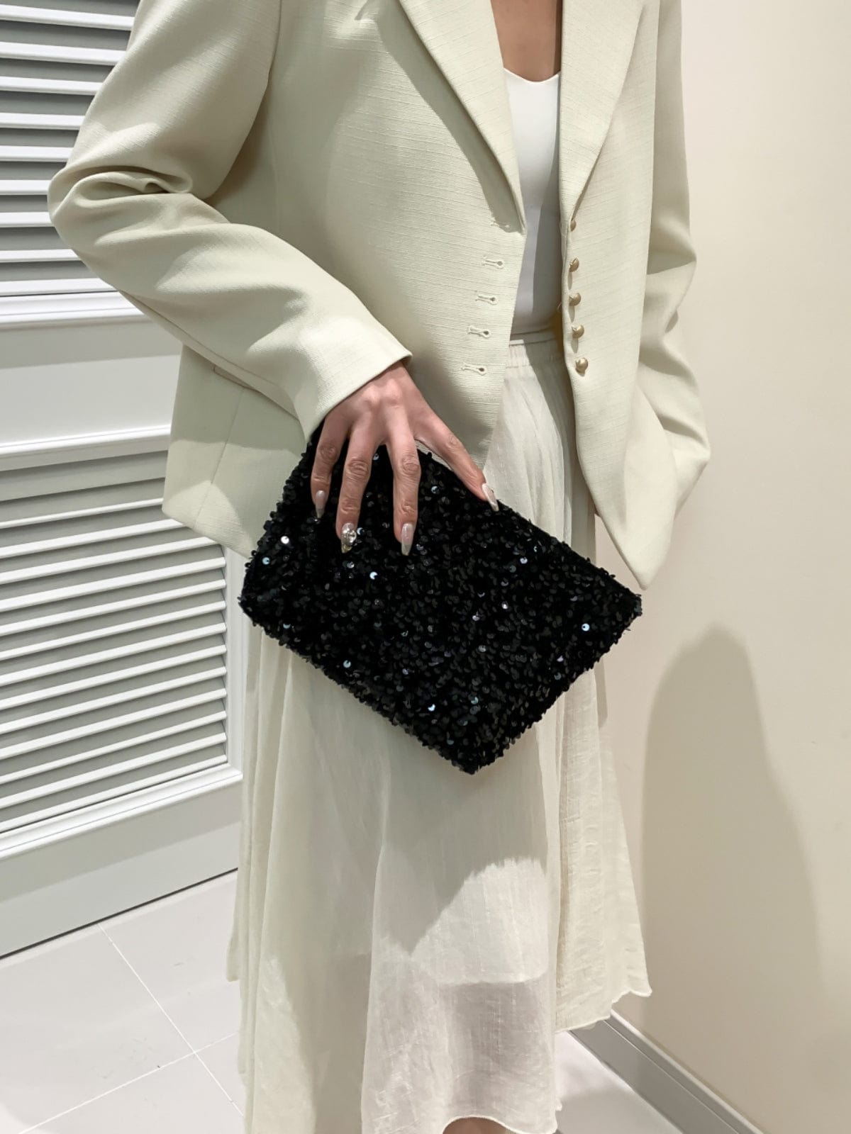 Sequin Clutch with Zipper - Trendsi