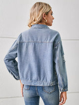 Snake Print Button Up Denim Jacket - Trendsi - Flyclothing LLC