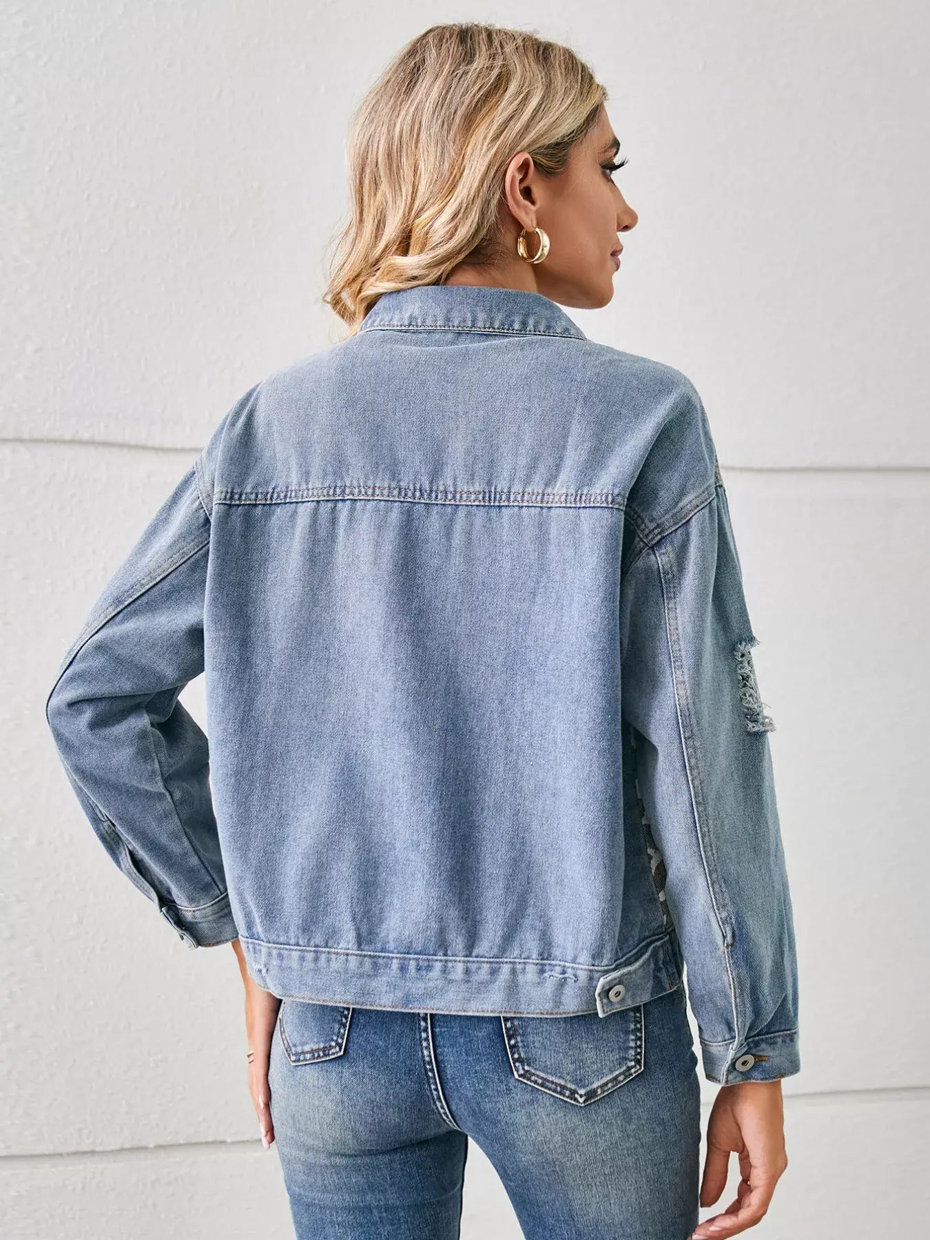 Snake Print Button Up Denim Jacket - Trendsi - Flyclothing LLC