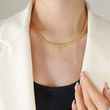 Brass Inlaid Zircon Letter Pendant Necklace - Trendsi - Flyclothing LLC