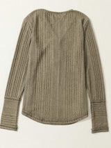 Textured V-Neck Long Sleeve T-Shirt - Trendsi - Flyclothing LLC