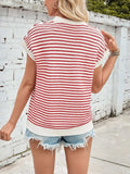 Lovelet Striped Round Neck Cap Sleeve Sweater - Trendsi - Flyclothing LLC