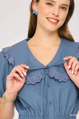Umgee Collared Short Sleeve Button Down Romper - Trendsi - Flyclothing LLC