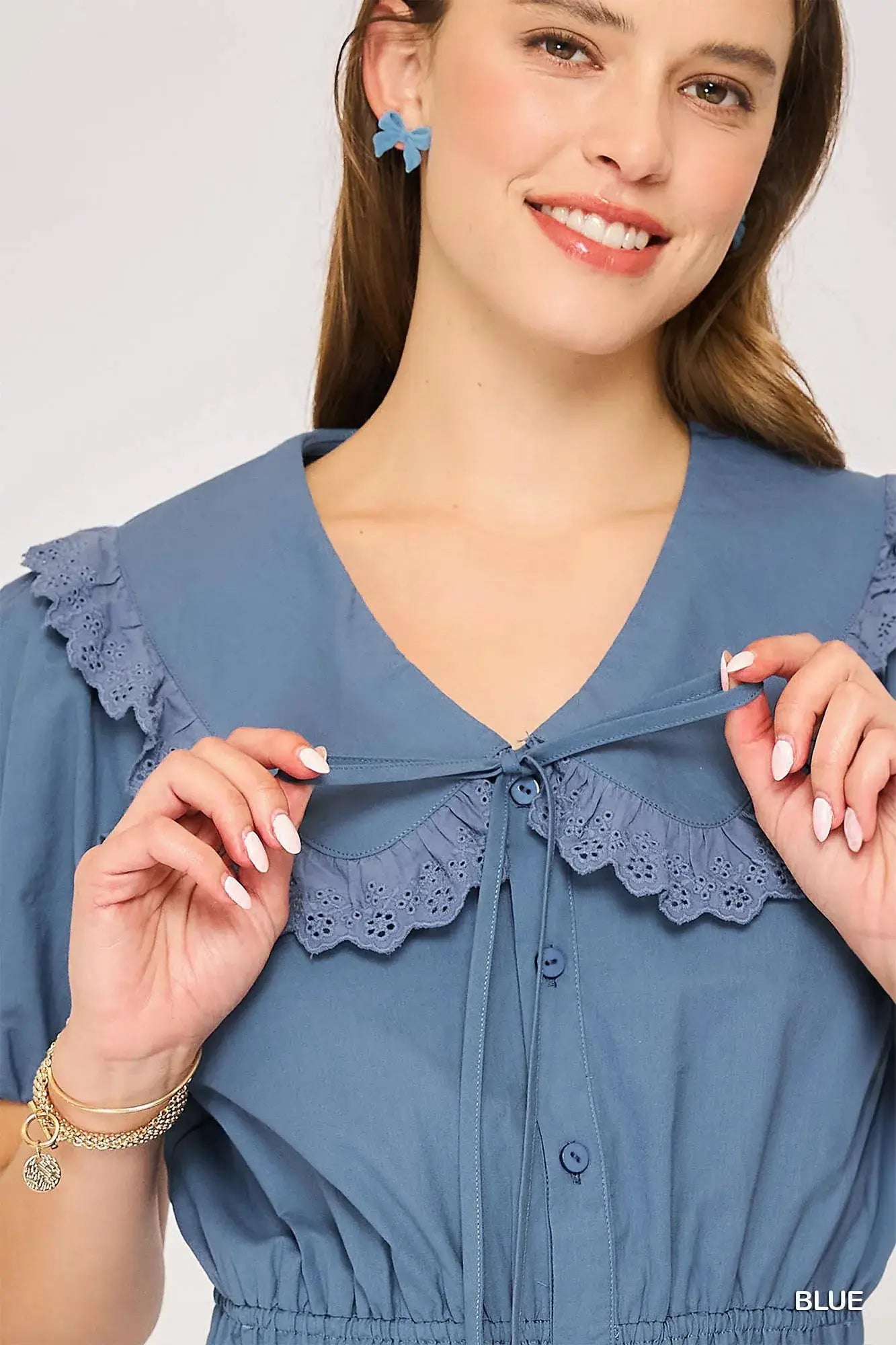 Umgee Collared Short Sleeve Button Down Romper - Trendsi - Flyclothing LLC