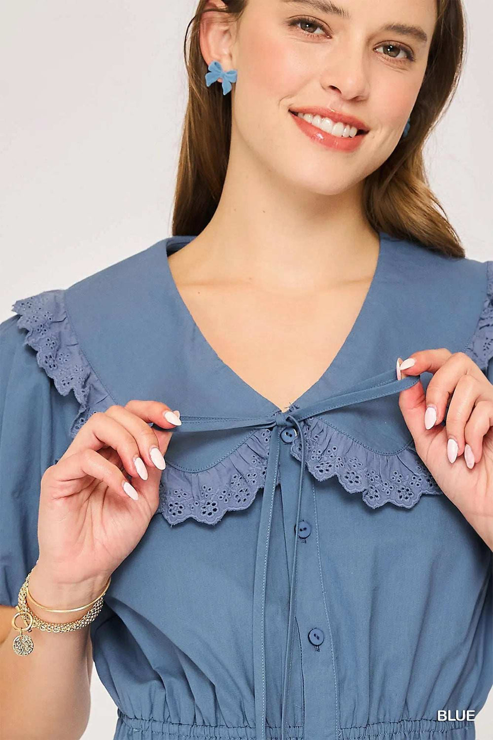 Umgee Collared Short Sleeve Button Down Romper - Trendsi - Flyclothing LLC