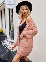 Cable-Knit Long Sleeve Cardigan - Trendsi - Flyclothing LLC