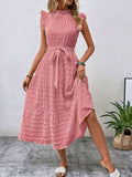 Tied Ruffled Cap Sleeve Midi Dress - Trendsi - Flyclothing LLC