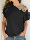 Asymmetrical Neck Short Sleeve T-Shirt - Trendsi - Flyclothing LLC