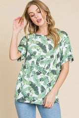 BOMBOM Lightweight Printed Round Neck Short Sleeve T-Shirt - Trendsi - Flyclothing LLC