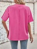 Lovelet Exposed Seam Round Neck Half Sleeve T-Shirt - Trendsi - Flyclothing LLC