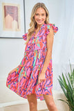 First Love Full Size Printed Ruffle Cap Sleeve Tiered Dress - Trendsi - Flyclothing LLC