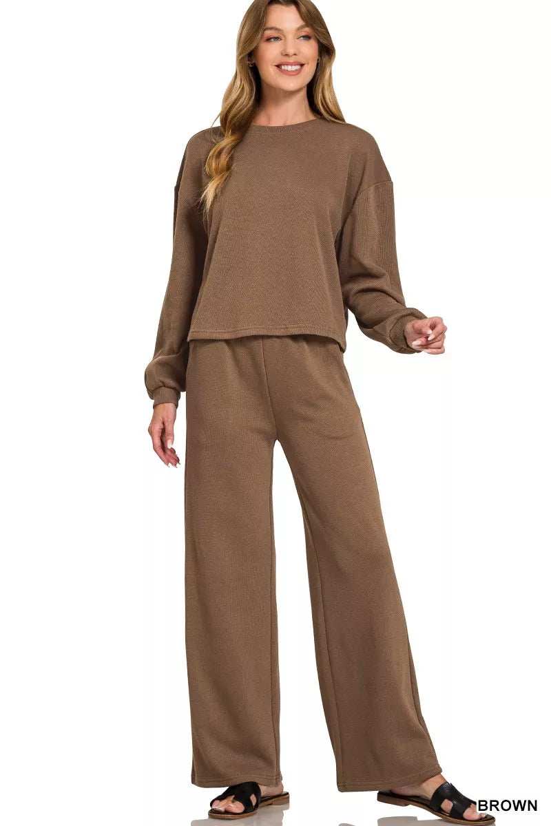 Zenana French Rib Pullover and Pants Set - Trendsi - Flyclothing LLC