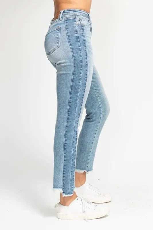 Judy Blue Full Size Vintage Wash Side Panel Detail with Fray Hem Slim Plus Size - Trendsi - Flyclothing LLC