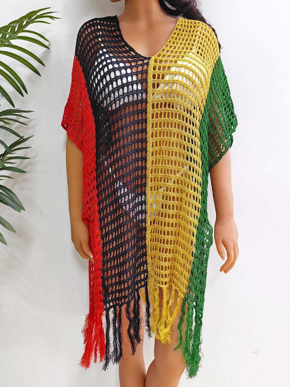 Fringe Color Block Scoop Neck Cover Up - Trendsi - Flyclothing LLC