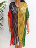 Fringe Color Block Scoop Neck Cover Up - Trendsi - Flyclothing LLC