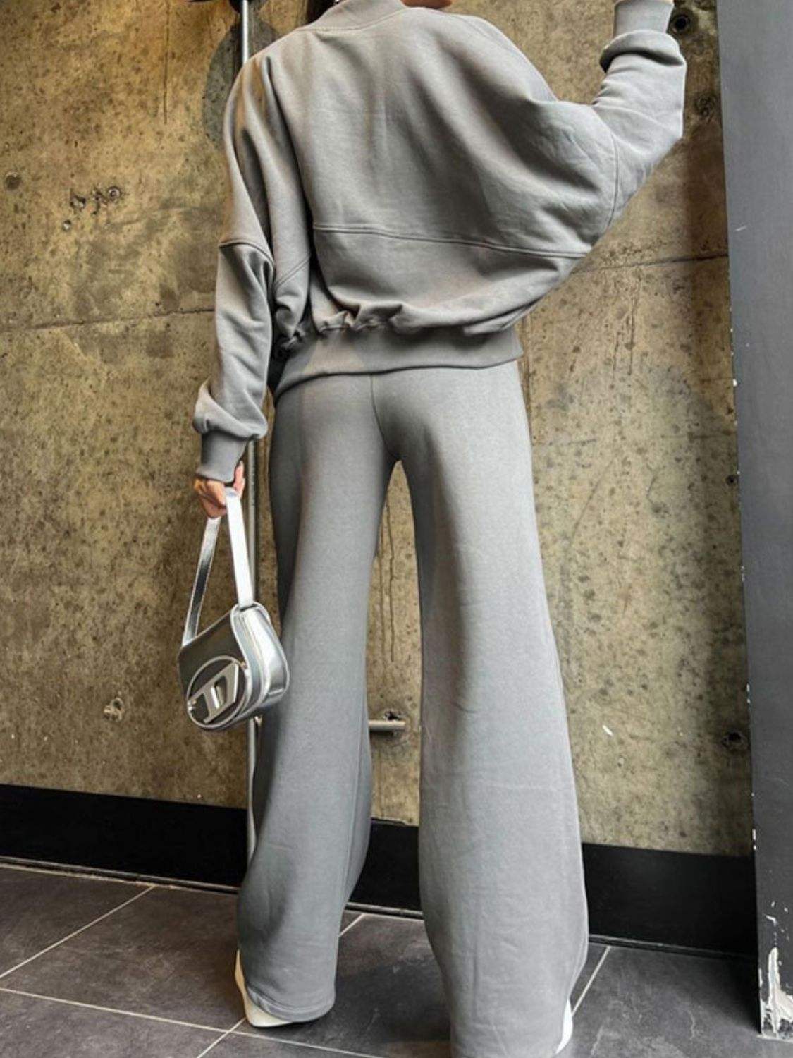 Baseball Collar Zip Up Top and Drawstring Paants Set - Trendsi - Flyclothing LLC