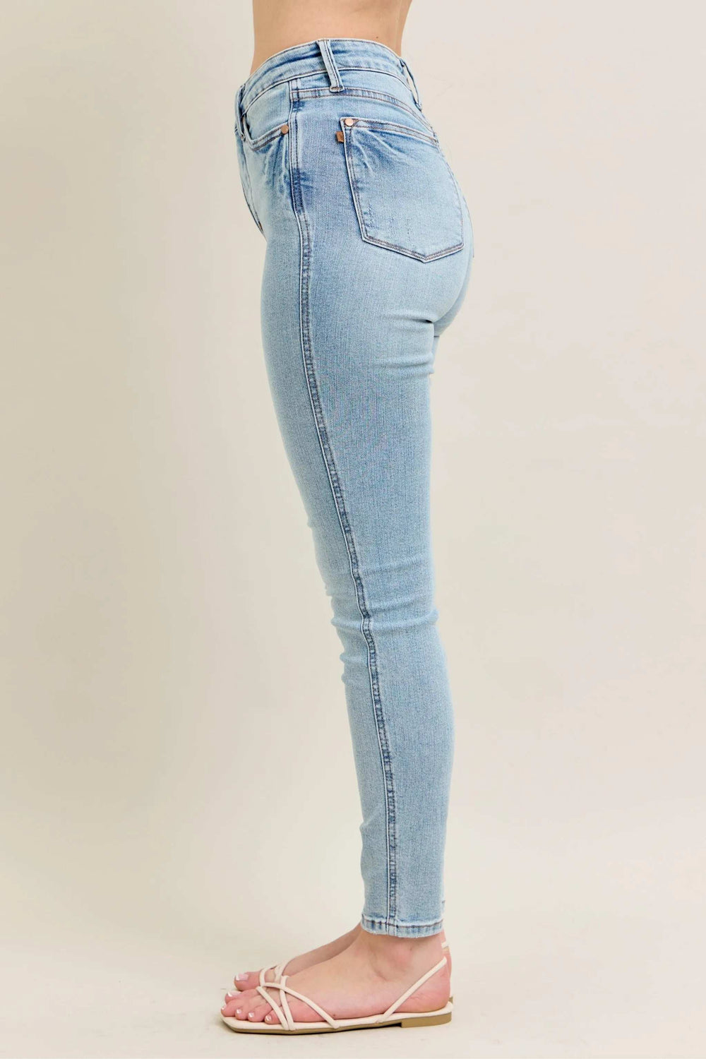 Judy Blue Full Size Mr Tummy Control Vintage Wash Skinny Jeans Plus Size - Trendsi - Flyclothing LLC