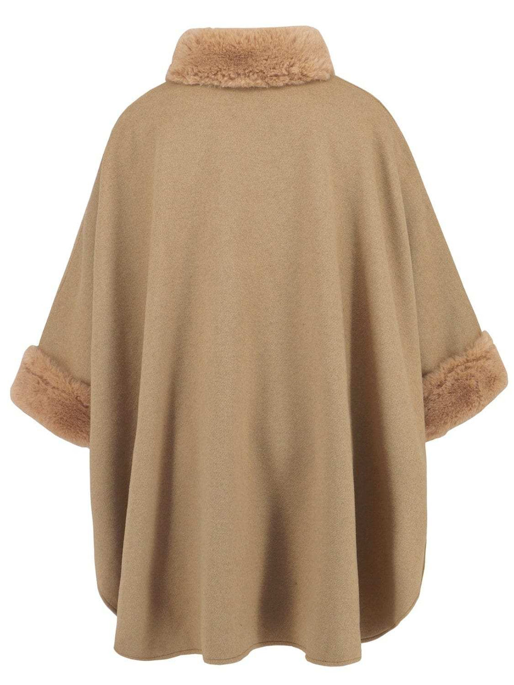 Fuzzy Trim Long Sleeve Poncho - Trendsi - Flyclothing LLC