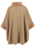 Fuzzy Trim Long Sleeve Poncho - Trendsi - Flyclothing LLC