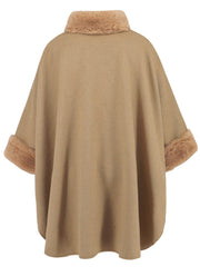 Fuzzy Trim Long Sleeve Poncho - Trendsi