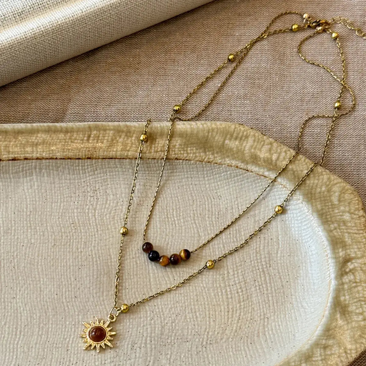 Tiger's Eye Copper Double Layered Necklace - Trendsi - Flyclothing LLC
