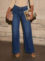 High Rise Front Pocket Patch Wide Leg Jeans - Trendsi - Flyclothing LLC