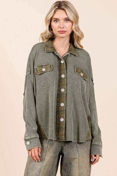 Mittoshop Mineral Washed Plaid Button Down Shacket - Trendsi - Flyclothing LLC