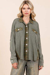 Mittoshop Mineral Washed Plaid Button Down Shacket - Trendsi - Flyclothing LLC