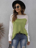 Color Block Round Neck Sweater - Trendsi - Flyclothing LLC