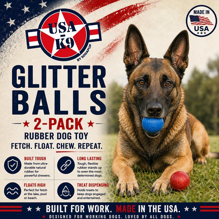 Glitter Ball 2-Pack Dog Toy | Soft Rubber Floating Fetch Ball with Treat Dispenser | USA Made - SodaPup/True Dogs, LLC - Flyclothing LLC